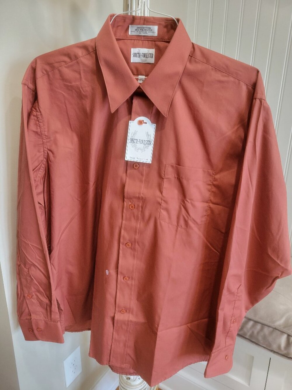 Men's Smith Forester Dress Shirt Size 17 34/35 XL Long Sleeve Button Up Rust New